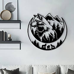 Дерев'яний декор для кімнати, декоративне панно на стіну "Вовк і місяць", картина лофт 20x23 см
