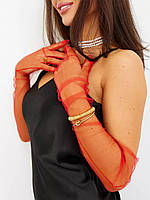 Перчатки Эстетика, Длинные женские перчатки из прозрачной сетки, Перчатки фатиновые длинные Красный