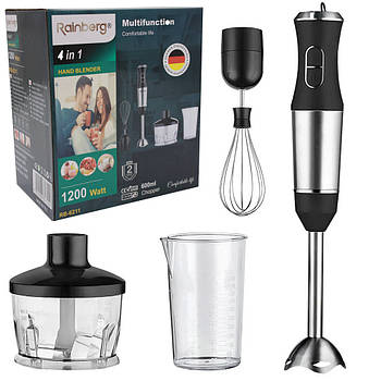 Занурювальний блендер з чашею (1200Вт) RAINBERG RB 6211 / Ручний блендер з насадками / Кухонний блендер міксер