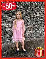 Дитяча сукня на дівчинку рожева сітка шифон Сарафан літній для дівчинки в горошок Святкова сукня