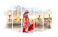 Модульная картина Декор Карпаты 120х80 см Дама в красном (M5-512) DH, код: 184145