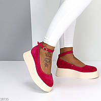 Розовые замшевые туфли на шлейке натуральная замша цвет фуксия lolita style
