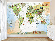 Декор для дитячих кімнат, флізелінові фотошпалери з малюнком "Дитяча карта світу", фото 2