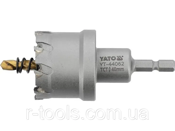 Свердло коронка для металу TCT Ø40x103 мм товщ. до 25 мм із напрямним 6-гран. хвіст 1/4" Yato YT-44062