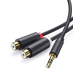 Аудіо кабель з AUX mini-Jack 3,5мм на Double RCA тюльпан UGREEN 2RCA Female Cable (0.25m). Black