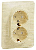 Розетка подвійна з заземленням і з захисними шторками береза Sedna