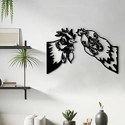Декоративне панно з дерева, інтер'єрна картина на стіну "Півень та курка", стиль мінімалізм 30x20 см