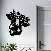 Декоративное панно на стену, Деревянный декор для комнаты "Корова в венке", стиль минимализм 20x23 см