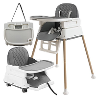 Детский стул для кормления с подносом и подножками 6 в 1 Стульчик для кормления - Kruzzel серый 22014