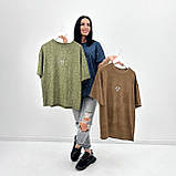 Жіноча базова футболка принт леопард, тай-дай, вільного крою, кулірка Туреччина, повсякденна | Норма та батал, фото 3