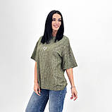 Жіноча базова футболка принт леопард, тай-дай, вільного крою, кулірка Туреччина, повсякденна | Норма та батал, фото 5