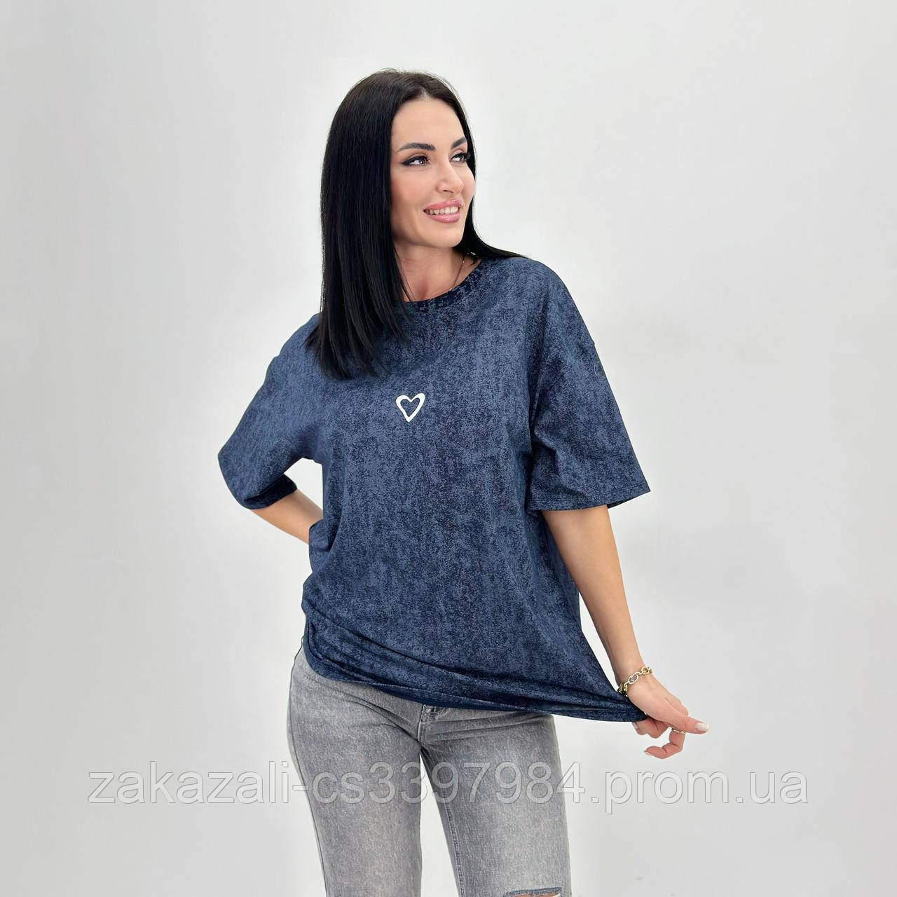 Жіноча базова футболка принт леопард, тай-дай, вільного крою, кулірка Туреччина, повсякденна | Норма та батал, фото 1