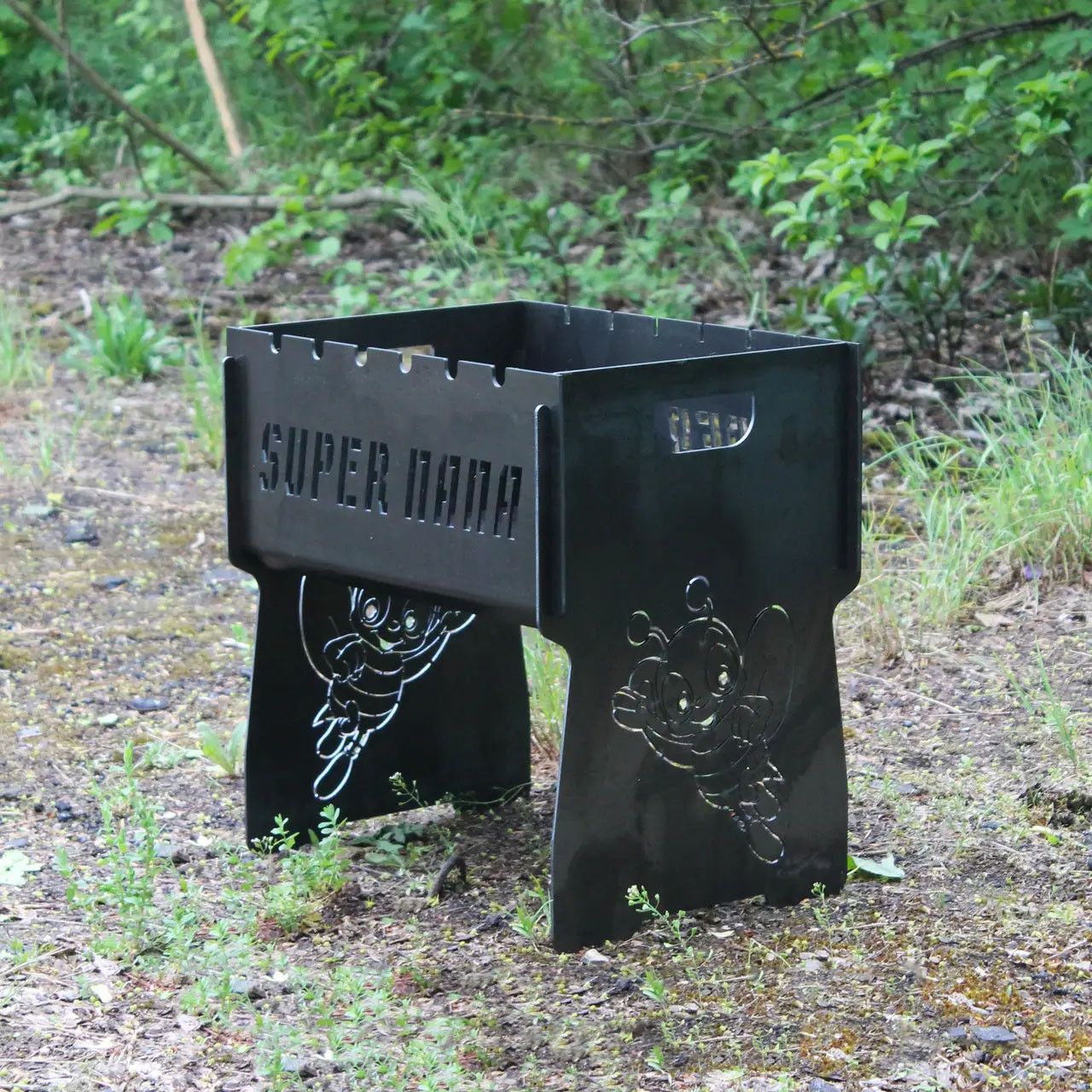 Мангал розбірний на 8 шт з індивідуальним гравіюванням - SUPER ТАТО - у подарунок. Мангал для подарунка, фото 1