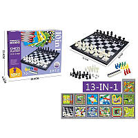 Гра 2612 A 13в1, магнітна дошка, ігрові поля, ігрові елементи, шахи, шашки, лудо, автоперегони, змії та