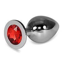 Анальная пробка с красным камнем Lovetoy Rosebud Classic Metal Plug Large FE, код: 7724159