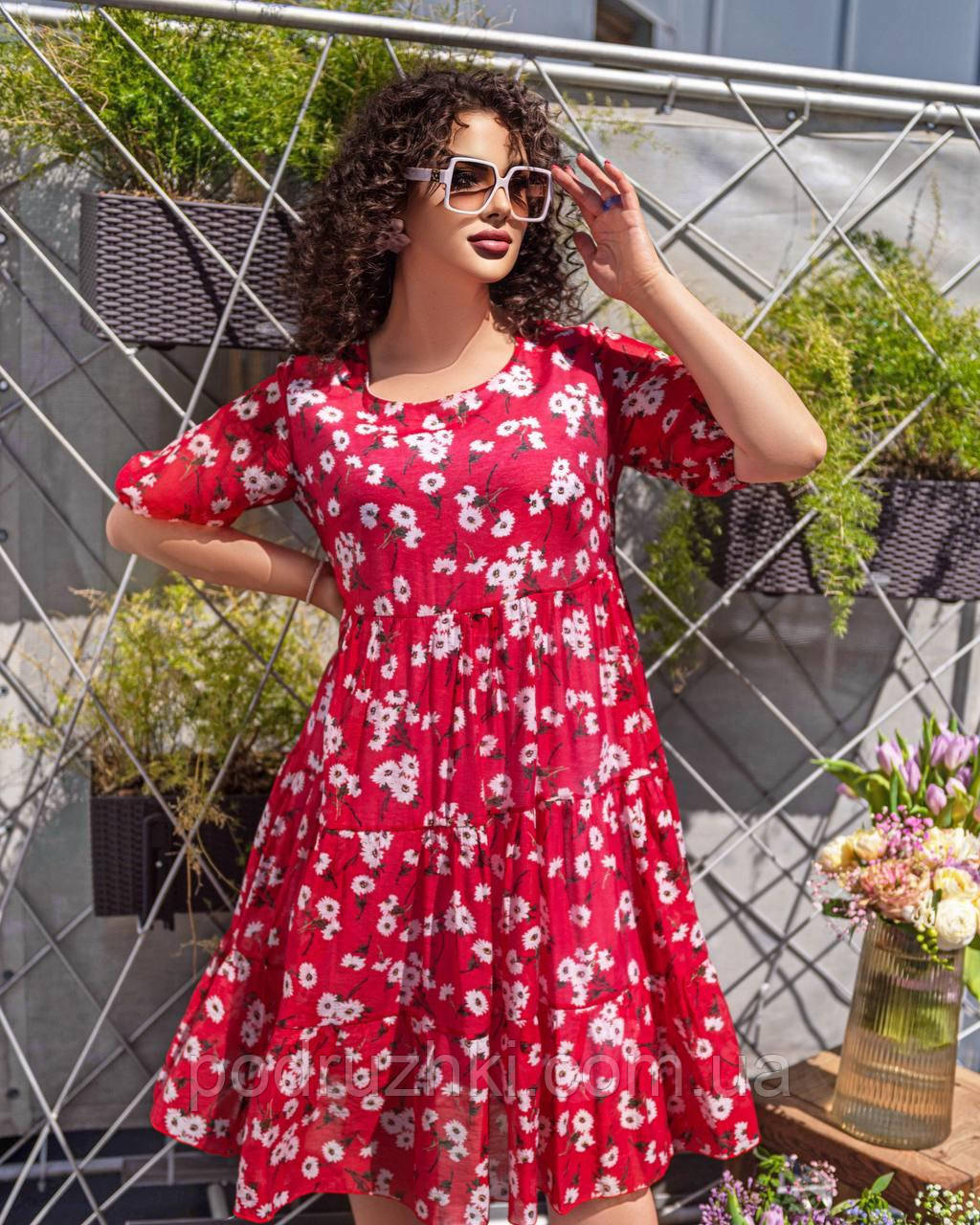 Літня шифонова сукня вільного силуету Розміри 52,54,56,58, фото 1