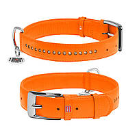 Ошейник для собак кожаный WAUDOG Glamour двойной со стразами Ш 35 мм Дл 46-60 см Оранжевый DH, код: 7562060