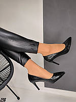 Туфлі лодочки жіночі чорні пітон