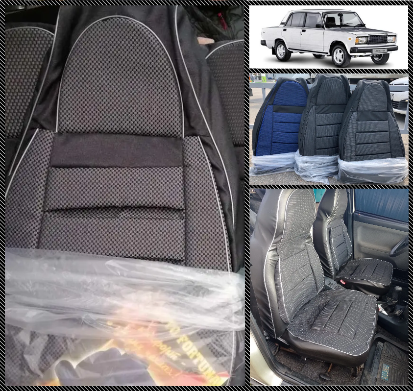 Чохли на сидіння авто PILOT ВАЗ 2104 2107 (кожзам+тканинна вставка) Темно СІРІ (Чорні), фото 1