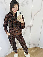 Женский спортивный костюм Christian Dior со стразами черно-бежевый (Диор трикотаж двунитка Турция) XL (48)