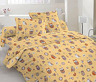 Детский комплект постельного белья Бязь голд люкс Жёлтый с мультяшными совами Полуторный размер 150х220