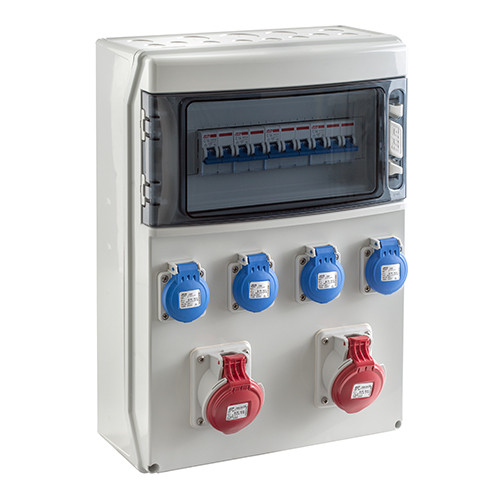 Щит з розетками 4xSchuko, 2x16A 4P, IDE CSN12PT на 12 модулів IP44 SV12100/P захист (4xС16/1 6kA, 2xC16/3 6kA), фото 1