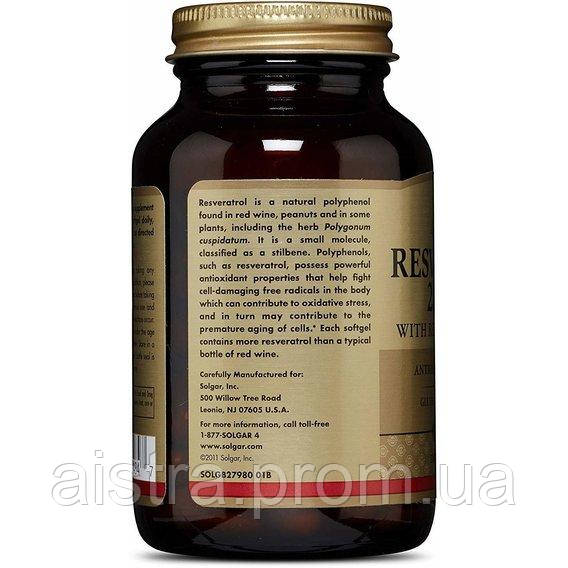 Ресвератрол Solgar Resveratrol 250 mg 60 Softgels UT, код: 7527180 - фото 4 - id-p2166487148