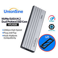 Зовнішній адаптер UnionSine 20Gbps M.2 NVMe/SATA SSD to USB 3.2 Gray (зовнішня кишеня)