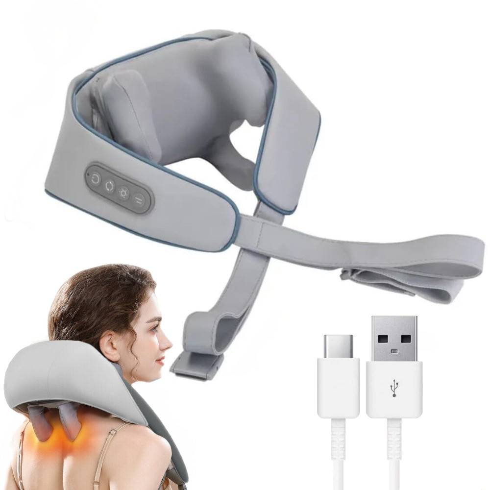 Електричний масажер з підігрівом для шиї, спини / Масажер з роликами для спини / Вібромасажер для тіла, фото 1