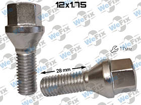 Болт колісний M12х1,75х28 конус хром ключ 17