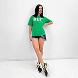 Жіноча зелена футболка з написом "Be Good, Be Bad", вільного крою, кулір бавовна, оверсайз, повсякденна, фото 4