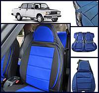 Чехлы на сиденья авто ВАЗ 2104, 2107 PILOT черно-синие (ткань+вставка екокожа)