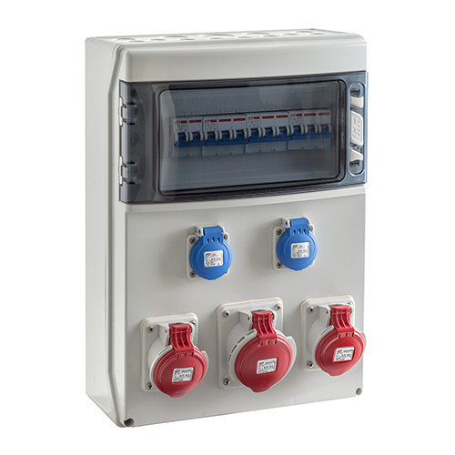 Щит з розетками 2xSchuko, 2x16A 4P, 32A 4P IDE CSN12PT на 12 модулів IP44 захист (2xС16/1, 2xC16/3, C32/3 6kA), фото 1