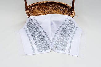 Великодня серветка / машинна вишивка нитки сірі Хрести / онікс, колір - білий.