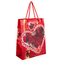 Сумочка подарочная пластиковая с ручками Gift bag Сердца и розы 23х18х7.5 см Красный (27322) ES, код: 7750643