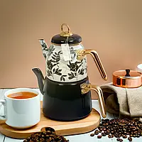 Чайник емальований чорний турецький чайданлик Paçi Elite Class  3л подвійний для приготування турецького чаю