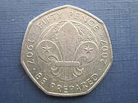 Монета 50 пенсов Великобритания 2007 100 лет скаутскому движению