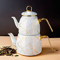 Чайник емальований білий турецький чайданлик Paçi Elite Class  3,2 л подвійний для приготування турецького чаю