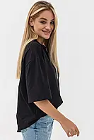 Женская черная прямая футболка оверсайз на обхват груди 128см размер 2XL-3XL