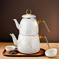 Чайник білий Paçi Elite Class подвійний емальований 3,2 л з візерунком, турецький чайданлик для заварювання чаю