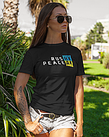 Женская футболка Mishe Принтованная с надписью Rus ні Peace Да 44 Черный (200338) DH, код: 7955349