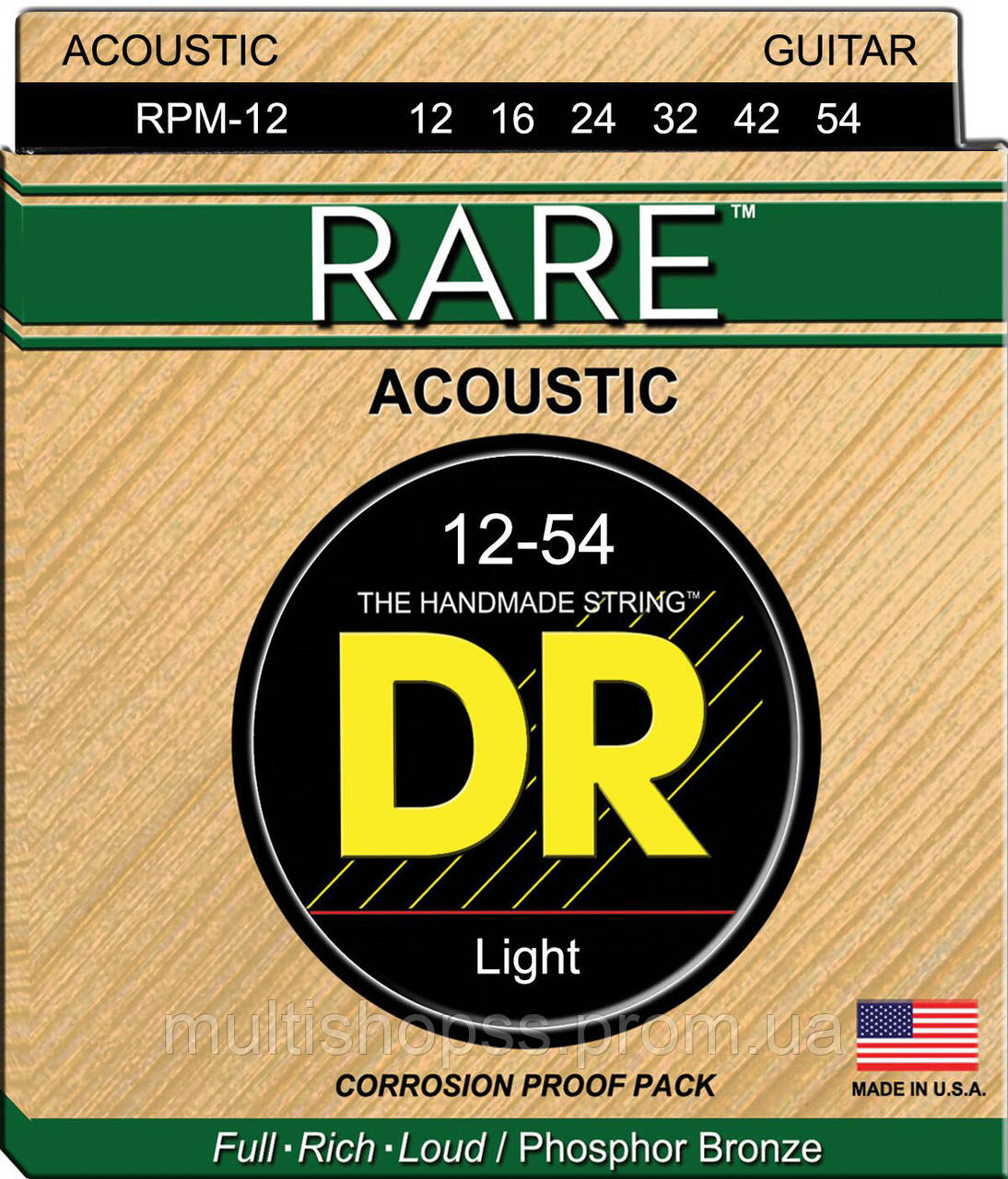 Струни для акустичної гітари 6 шт DR RPM-12 Rare Phosphor Bronze Acoustic Guitar Strings Li MP, код: 2656666