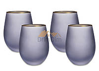 Набор стаканов серо-фиолетовые  для напитков из матового стекла с золотым ободком Леди Грей 500мл