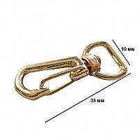 Карабіни металеві Ø 10 мм довжина 35 мм золото для сумок застібка фурнітура