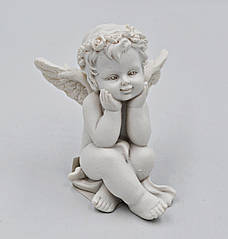 Статуетка пластокераміка Ангел сидячий білий мікс H6.5см