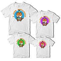 Комплект футболок белые Фэмили Лук Family Look для всей семьи Тигры в праздничных колпаках. С DH, код: 8380646
