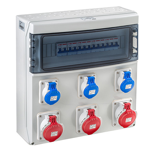 Щит з розетками 3x16A 4P, 3xSchuko, IDE CSN18PT на 12 модулів IP44 SV18303/P захист (3xС16/1 6kA, 3xC16/3 6kA), фото 1