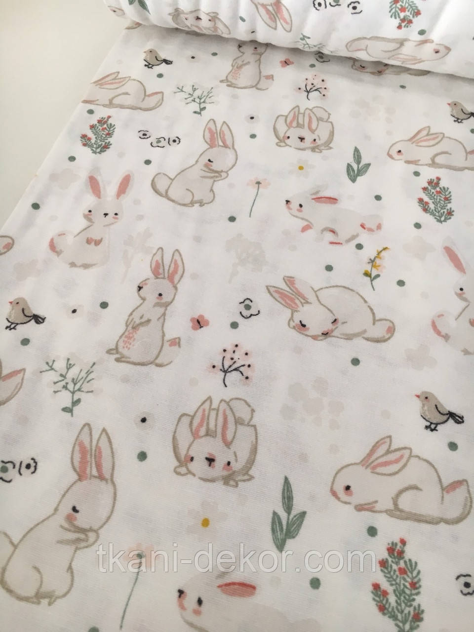 Фланель Зайченя з квіточками, фото 1