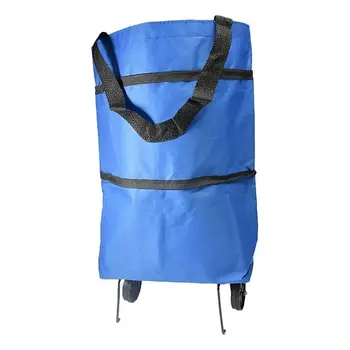Портативна складна господарська сумка-візок на колесах для покупок 2 в 1 До 5 Кг Синя