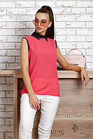 Женская блуза (блузка) без рукавов, длинная, из креп-шифона. Летняя. Деловая. Розовая L